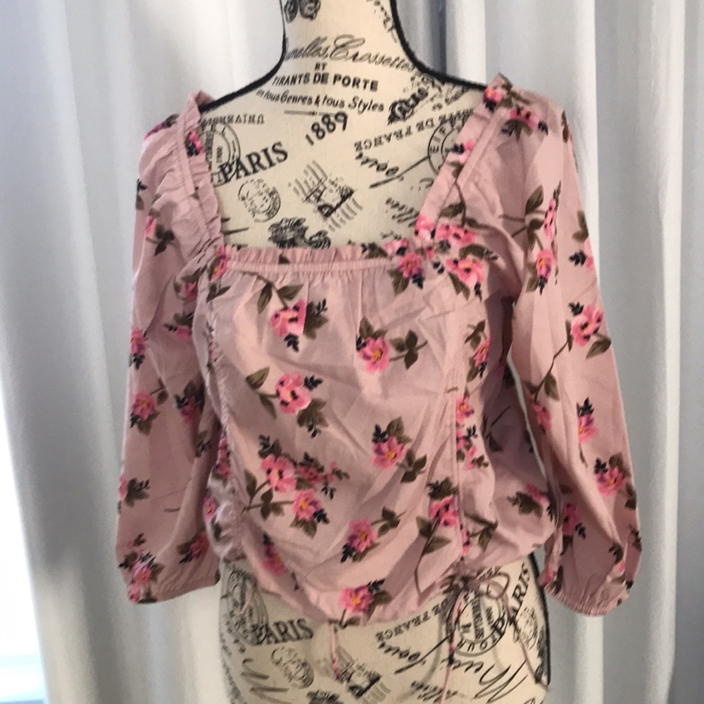 New Sexy Pink Flower Blouse Top square neck